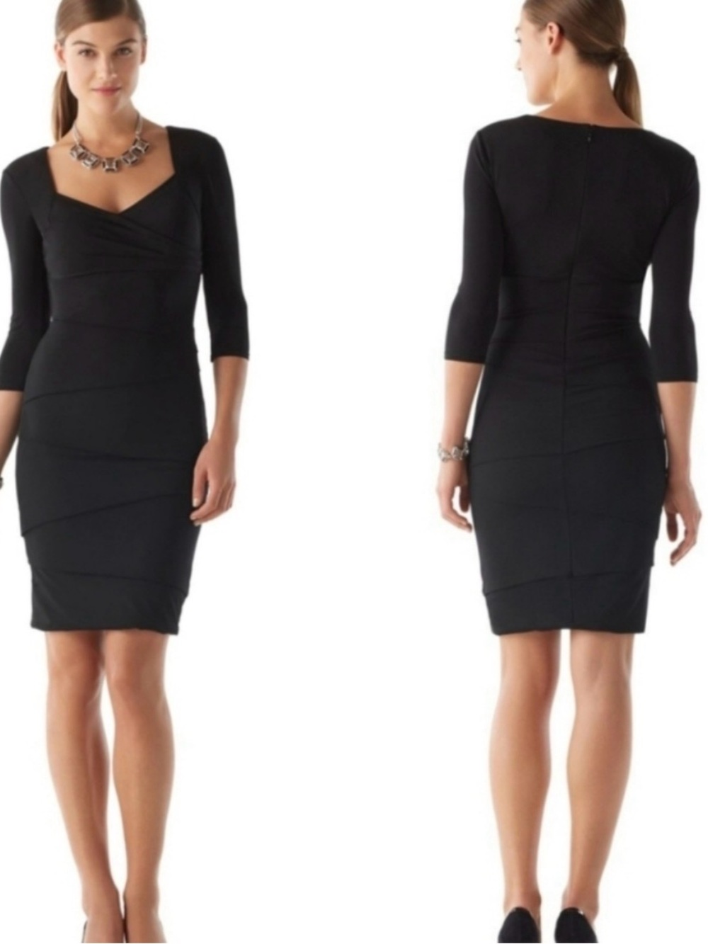 White House Black Market Black Ponte Sheath Dress with Three-Quarter Sleeves